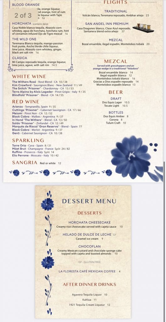 San Angel Inn Epcot menu