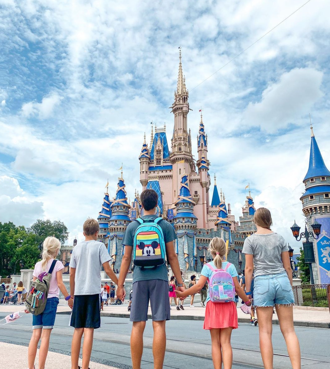 Kids standing at Disney castle