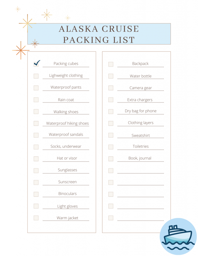 Printable packing list for Alaska cruise